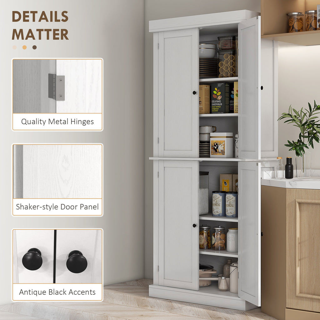72.5" Freestanding Kitchen Pantry Cabinet with 4 Doors, Black