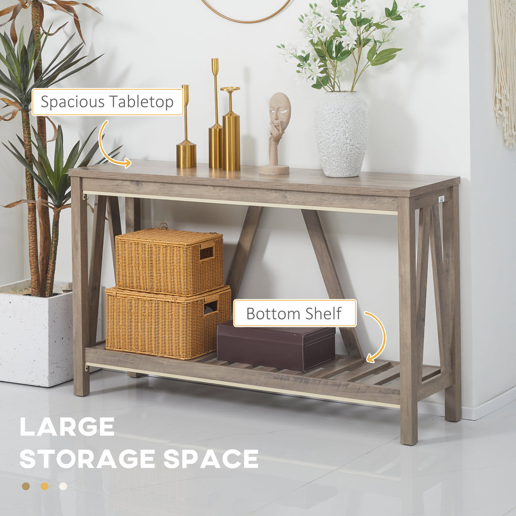 Farmhouse Entryway Table, Rustic Console Table with Storage Shelf for Living Room and Hallway, Distressed Grey