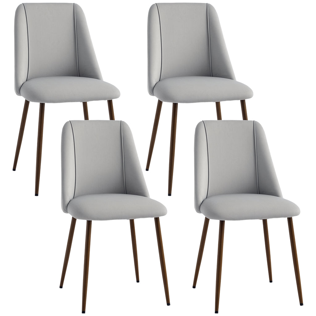 Upholstered Dining Chairs Set of 4, Velvet Accent Chair with Back and Wood-grain Steel Leg for Kitchen, Grey