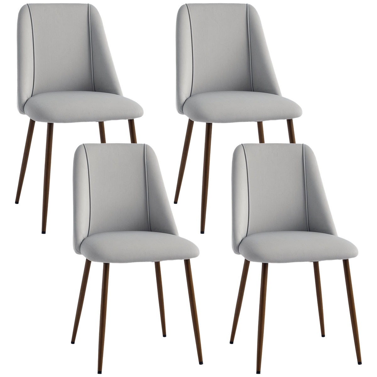 Upholstered Dining Chairs Set of 4, Velvet Accent Chair with Back and Wood-grain Steel Leg for Kitchen, Grey
