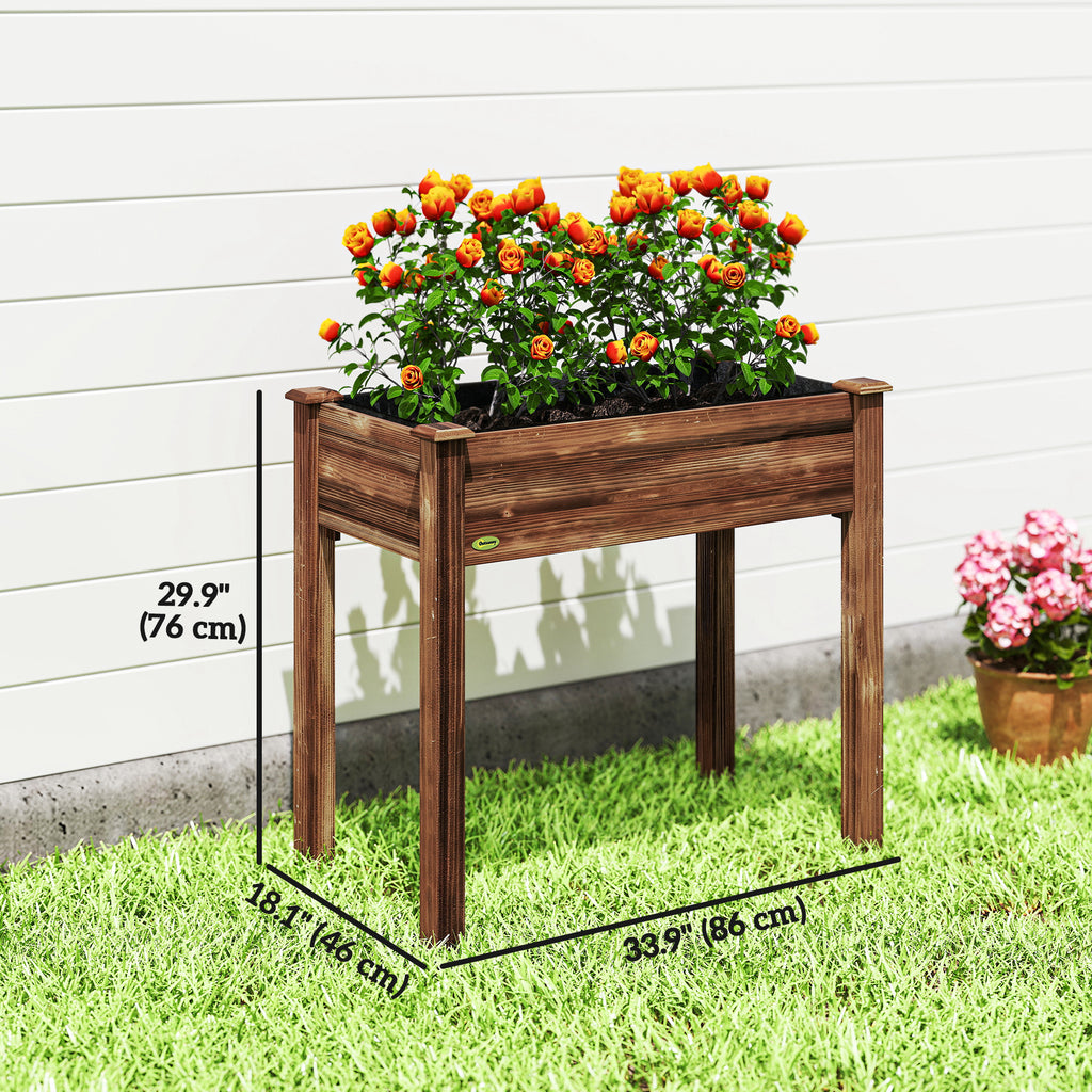 48" x 22" x 30" Wooden Patio Raised Garden Bed Planter, Elevated Planter Box with Legs, Carbonized