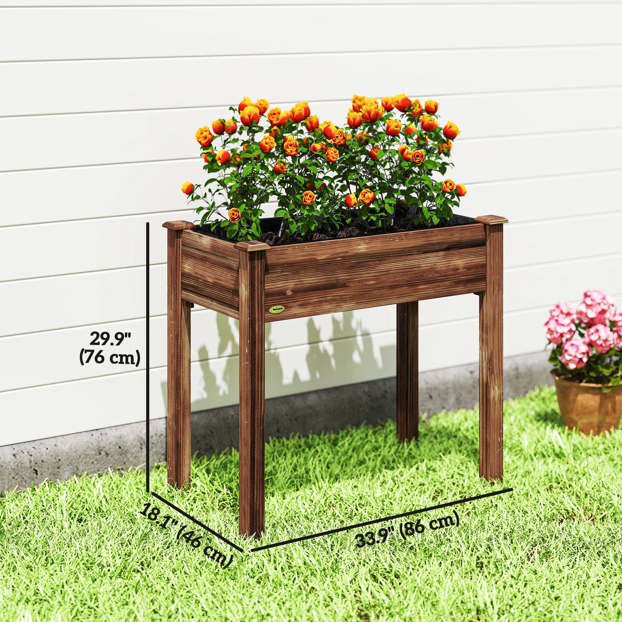 48" x 22" x 30" Wooden Patio Raised Garden Bed Planter, Elevated Planter Box with Legs, Carbonized
