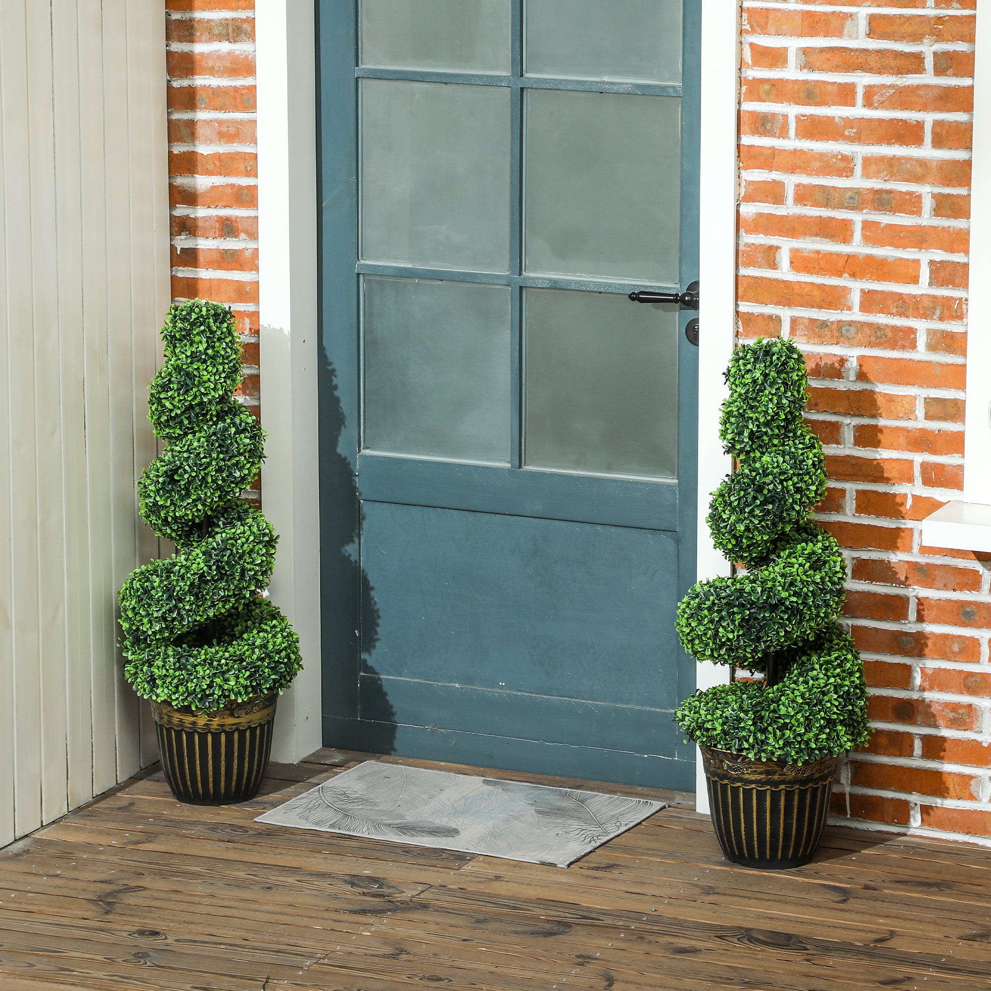 Set of 2 Artificial Plants, Topiary Spiral Boxwood Trees with Pot, for Home Indoor Outdoor Decor, 90cm