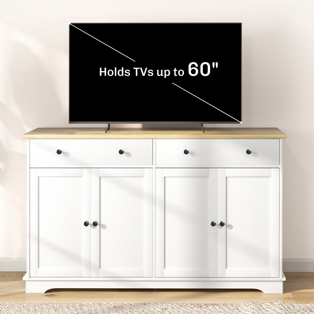 Modern Sideboard, Buffet Cabinet with Storage Drawers, Adjustable Shelves for Living Room, Dining Room, Entryway, White