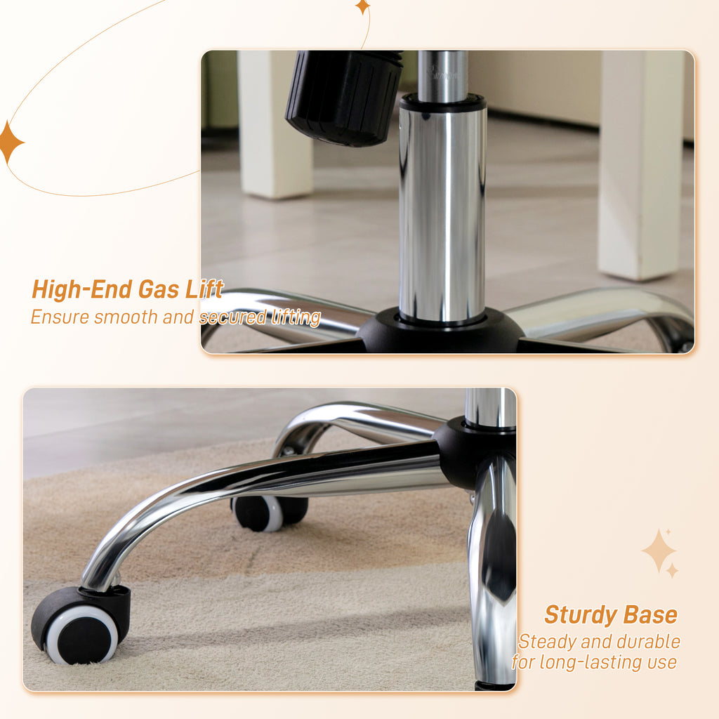 Vanity Office Chair, Velvet Computer Desk Chair with Swivel Wheels, Adjustable Height, Tilt Function, Beige