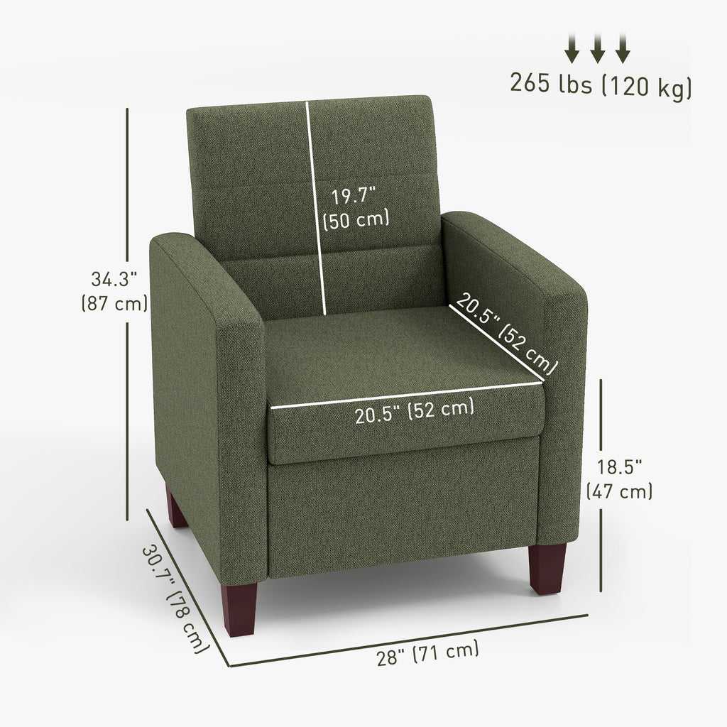 Fabric Accent Chair, Modern Armchair with Seat Cushion and Non-Slip Pads for Living Room, Bedroom, Dark Green