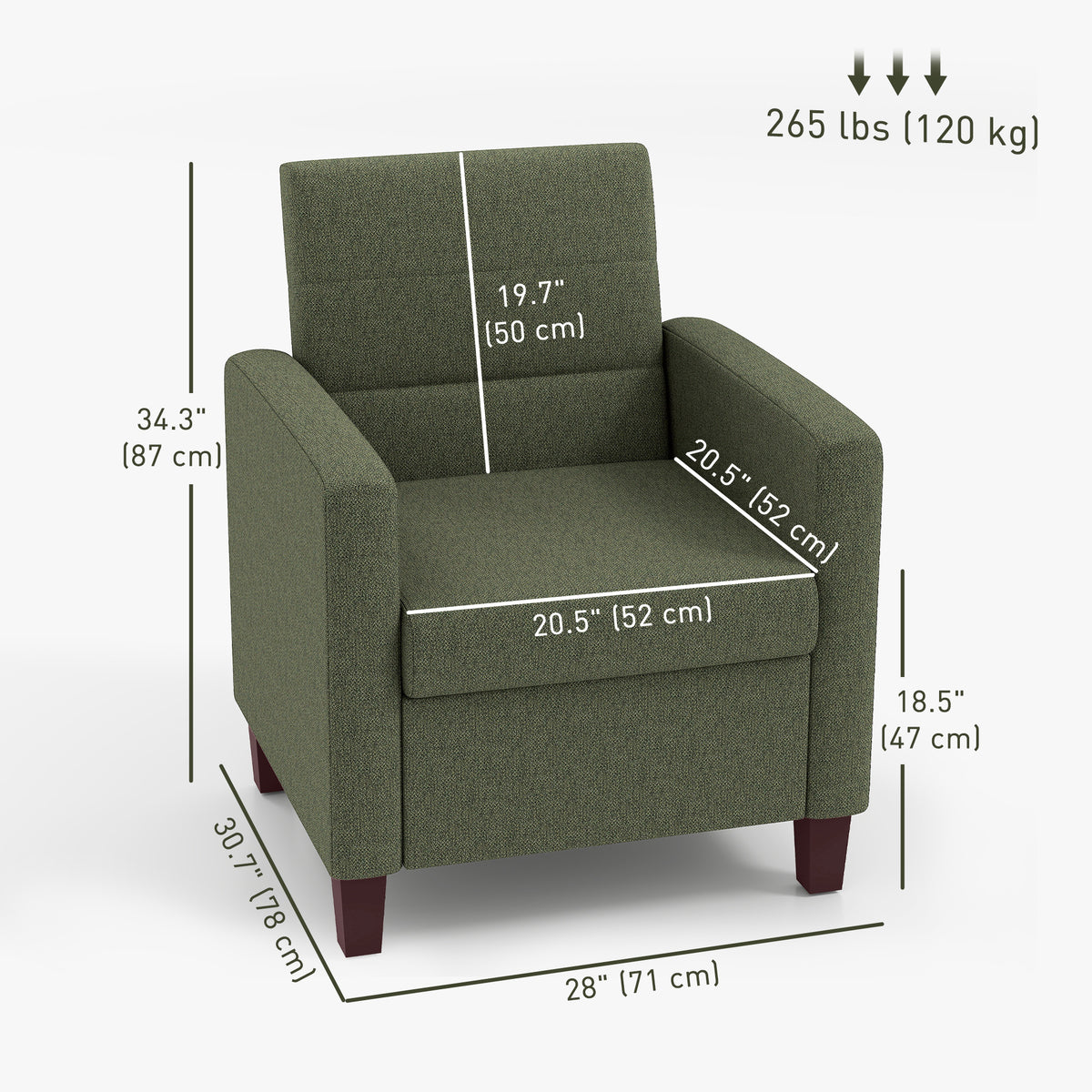 Fabric Accent Chair, Modern Armchair with Seat Cushion and Non-Slip Pads for Living Room, Bedroom, Dark Green