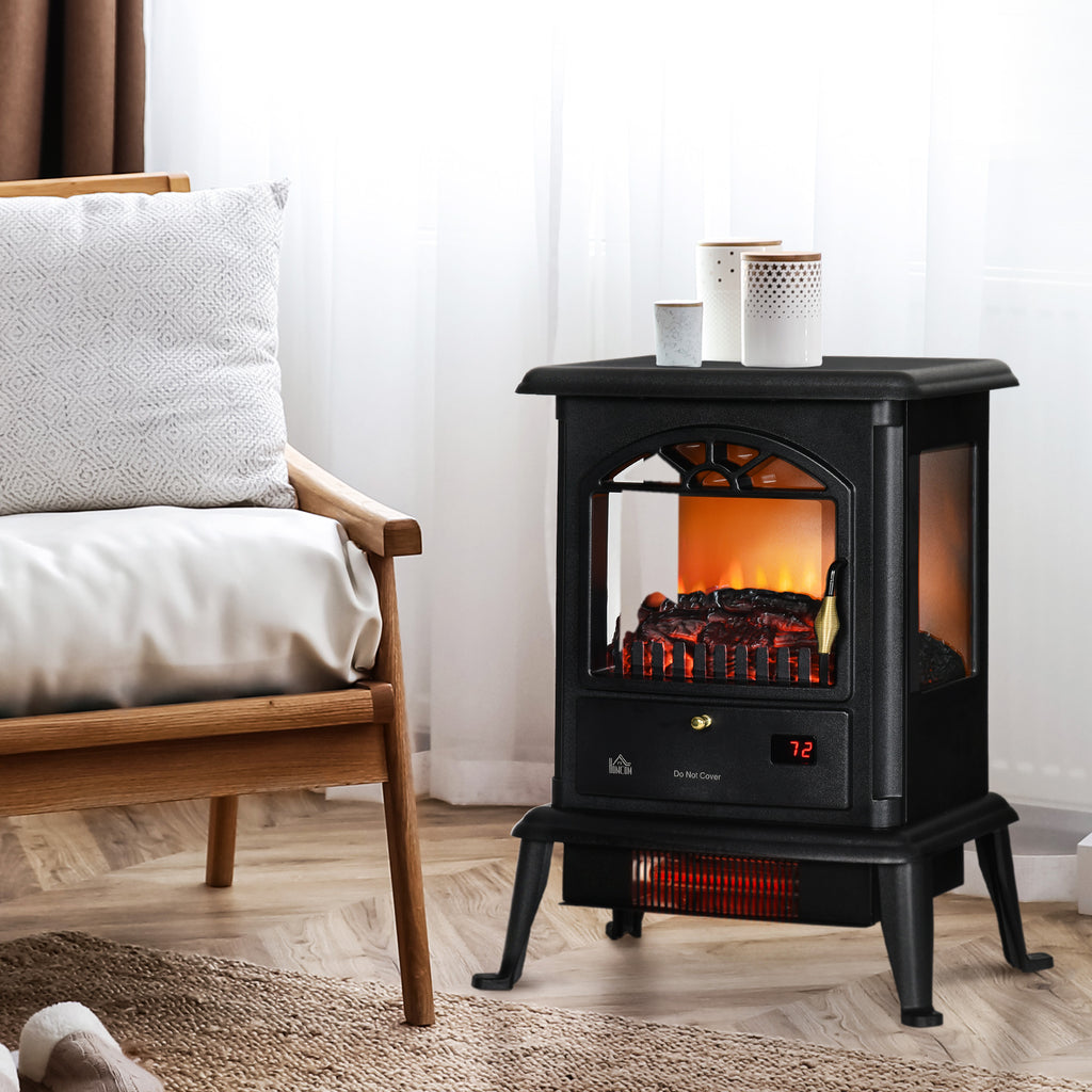 22" Infrared Electric Fireplace Stove, Freestanding Fireplace Heater with 3D Flame Effect, Adjustable Temperature, Timer, 1000W/1500W, Black