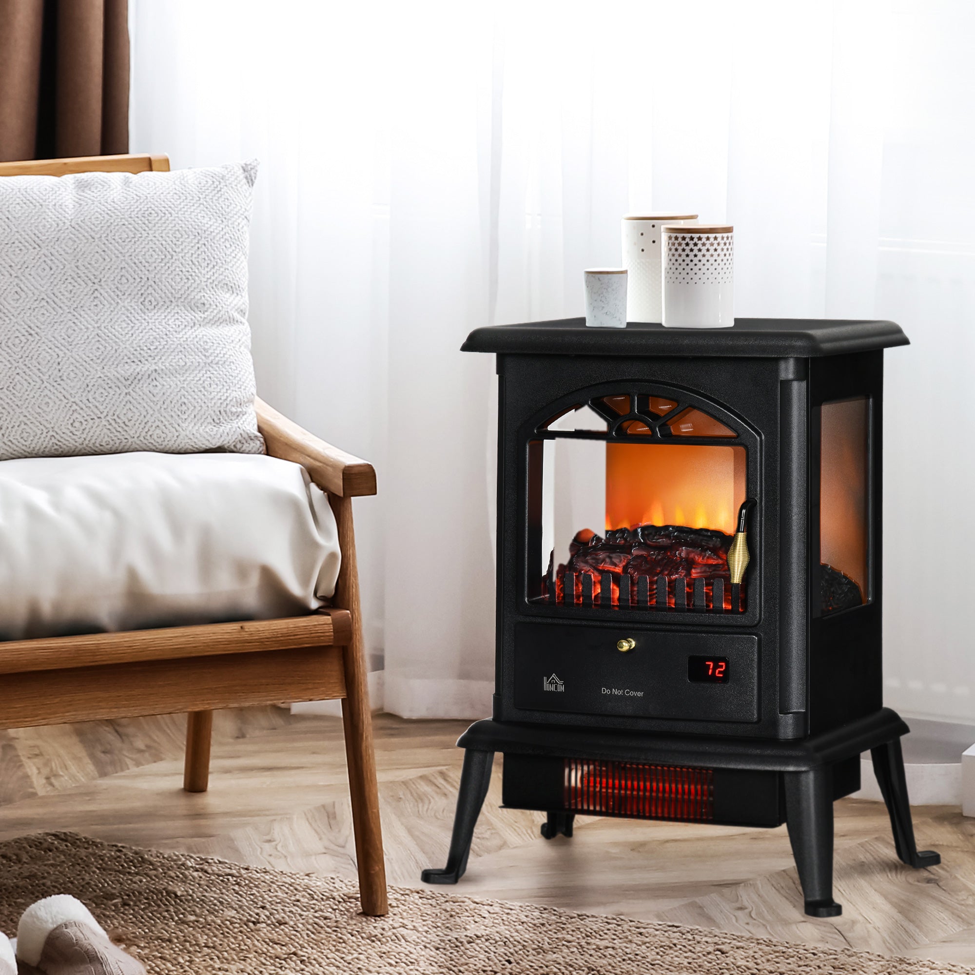22" Infrared Electric Fireplace Stove, Freestanding Fireplace Heater with 3D Flame Effect, Adjustable Temperature, Timer, 1000W/1500W, Black
