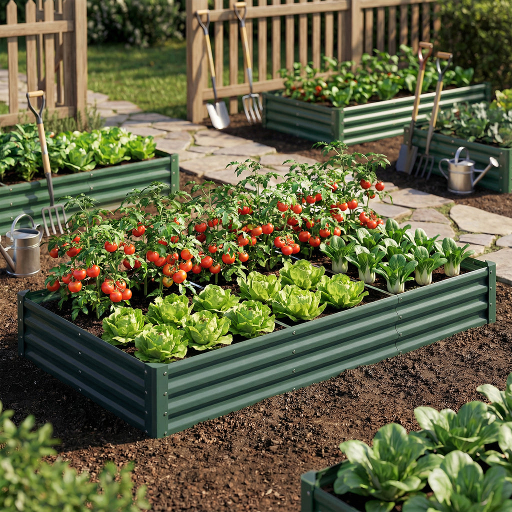8 x 1.3 x 1.5ft Galvanized Raised Garden Bed, Reinforced Outdoor Planter Box with Open Bottom, Green