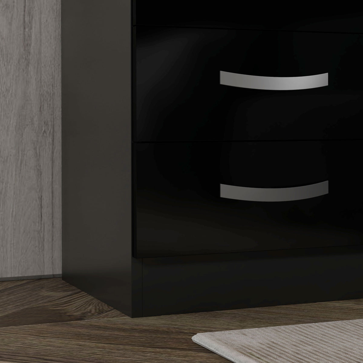 Bedside Table Set of 2, Modern Nightstand with Drawers and High Gloss Fronts, Night Table for Bedroom, Black
