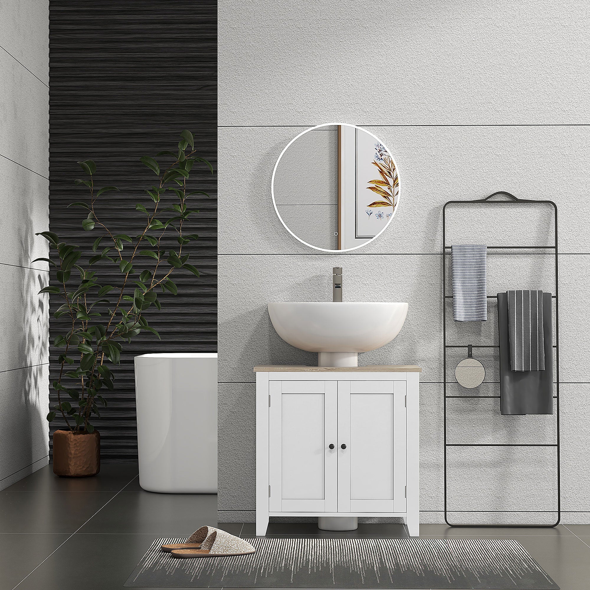 Bathroom Sink Vanity Unit, Under Sink Bathroom Cabinet with U-Shape Design and Adjustable Shelf, White