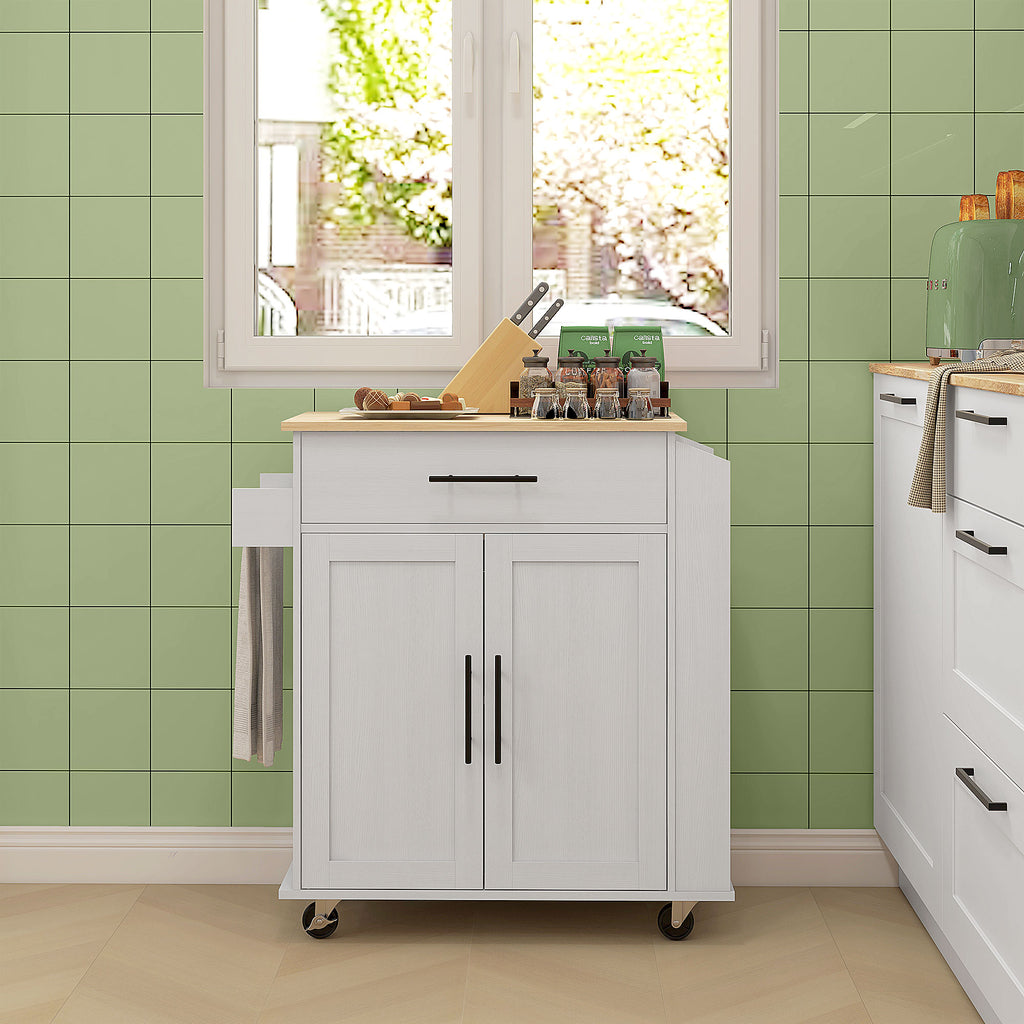 Rolling Island with Wheels for Kitchen, Kitchen Island on Rollers with Power Outlets, Drawer and Doors