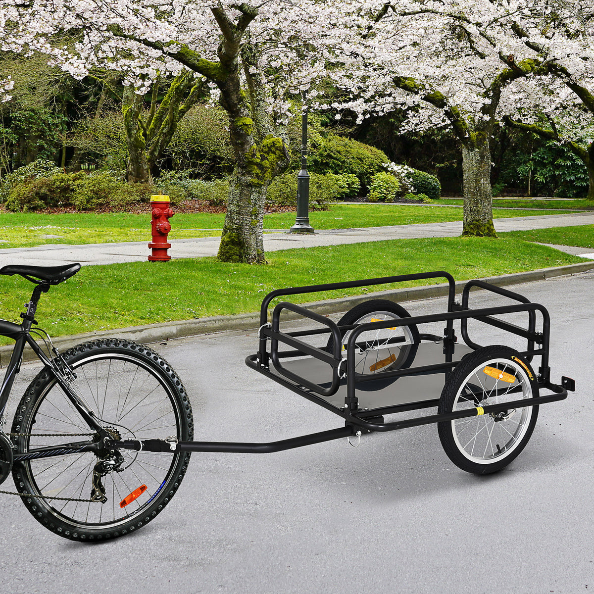 Aosom Folding Bicycle Cargo Trailer Utility Bike Cart Travel Luggage Carrier Garden Patio Tool New, Black