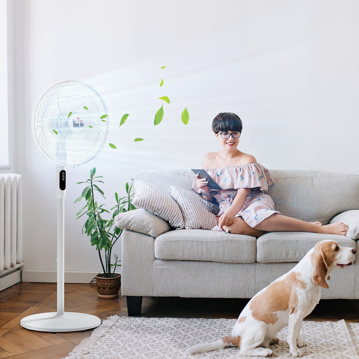 Floor Standing Fan with Remote Control, Oscillating, LED Screen, Stand Up Cooling Fan, Tall Pedestal Electric Fan for Home Bedroom, Black