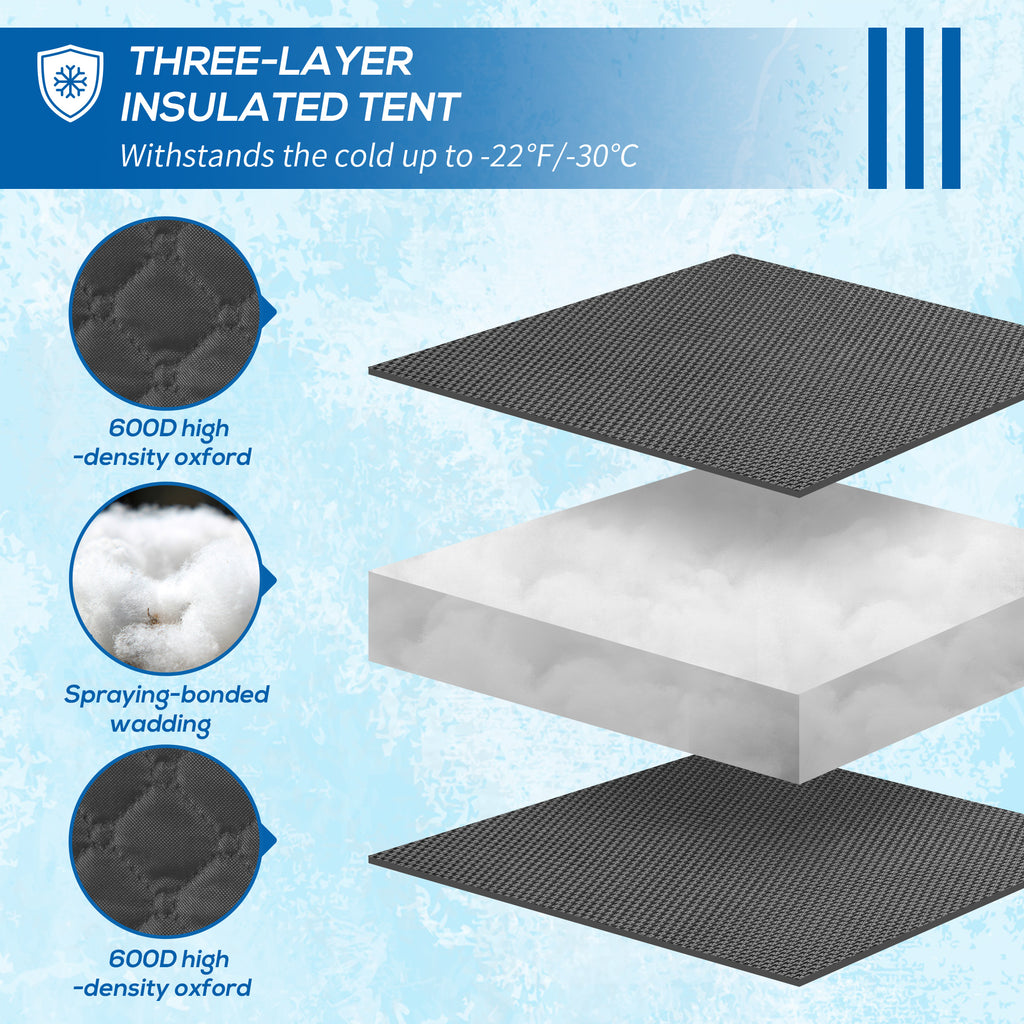4 Person Insulated Ice Fishing Shelter, Pop-Up Portable Ice Fishing Tent with Carry Bag and Two Doors for -22℉, Blue