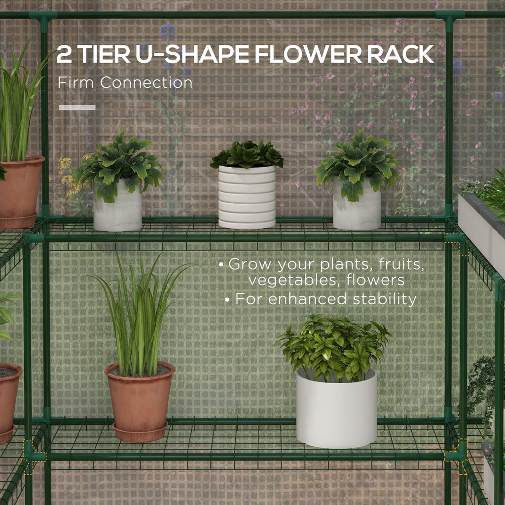 Portable Greenhouse, Walk-In Small Outdoor Green House with 2 Tier U-Shaped Flower Rack Shelves, 4.6' x 4.7', Green