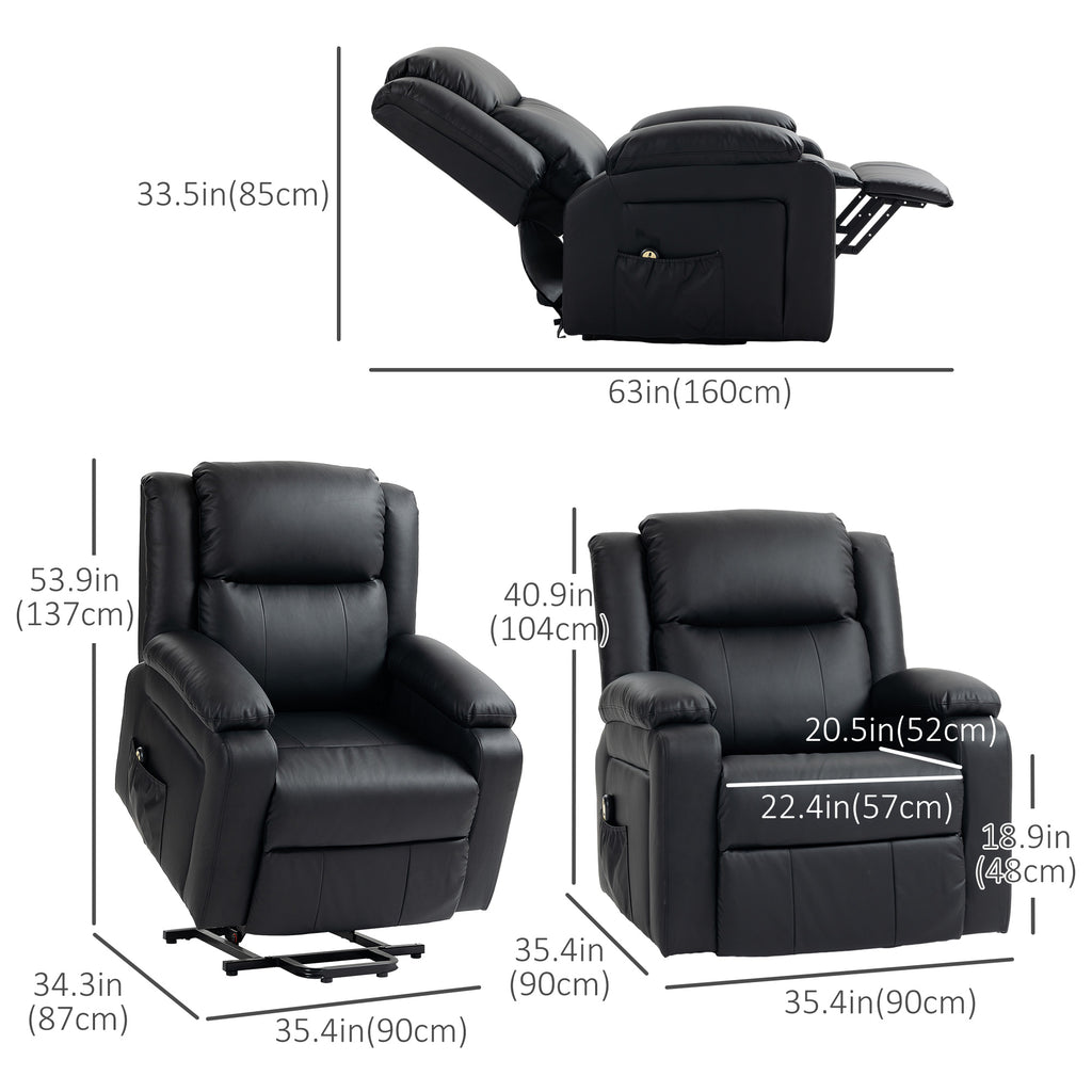 Lift Chair for Seniors, PU Leather Upholstered Electric Recliner Chair with Remote, Side Pockets, Quick Assembly, Grey
