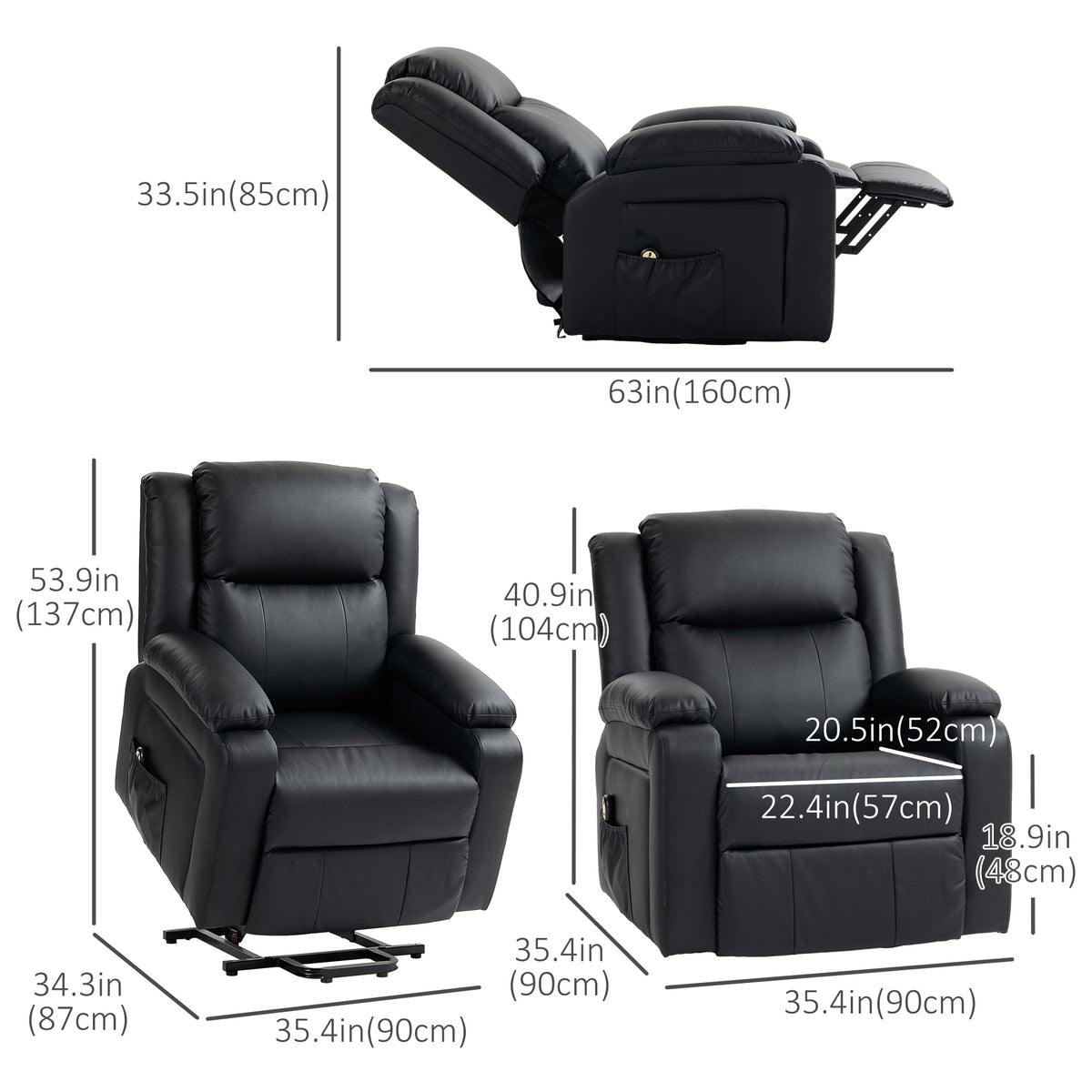 Lift Chair for Seniors, PU Leather Upholstered Electric Recliner Chair with Remote, Side Pockets, Quick Assembly, Grey