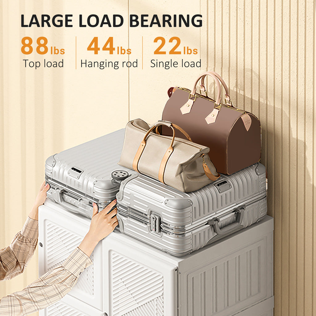 Portable Wardrobe Closet, Folding Bedroom Wardrobe, Clothes Storage Organizer with 8 Cube Compartments, White