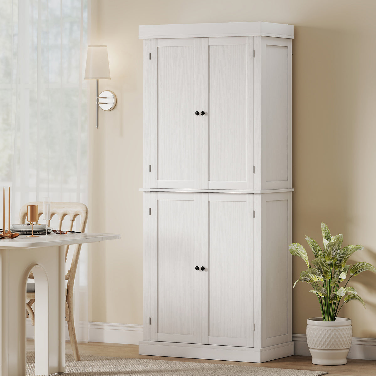 72.5" Freestanding Kitchen Pantry Cabinet with 4 Doors, Black