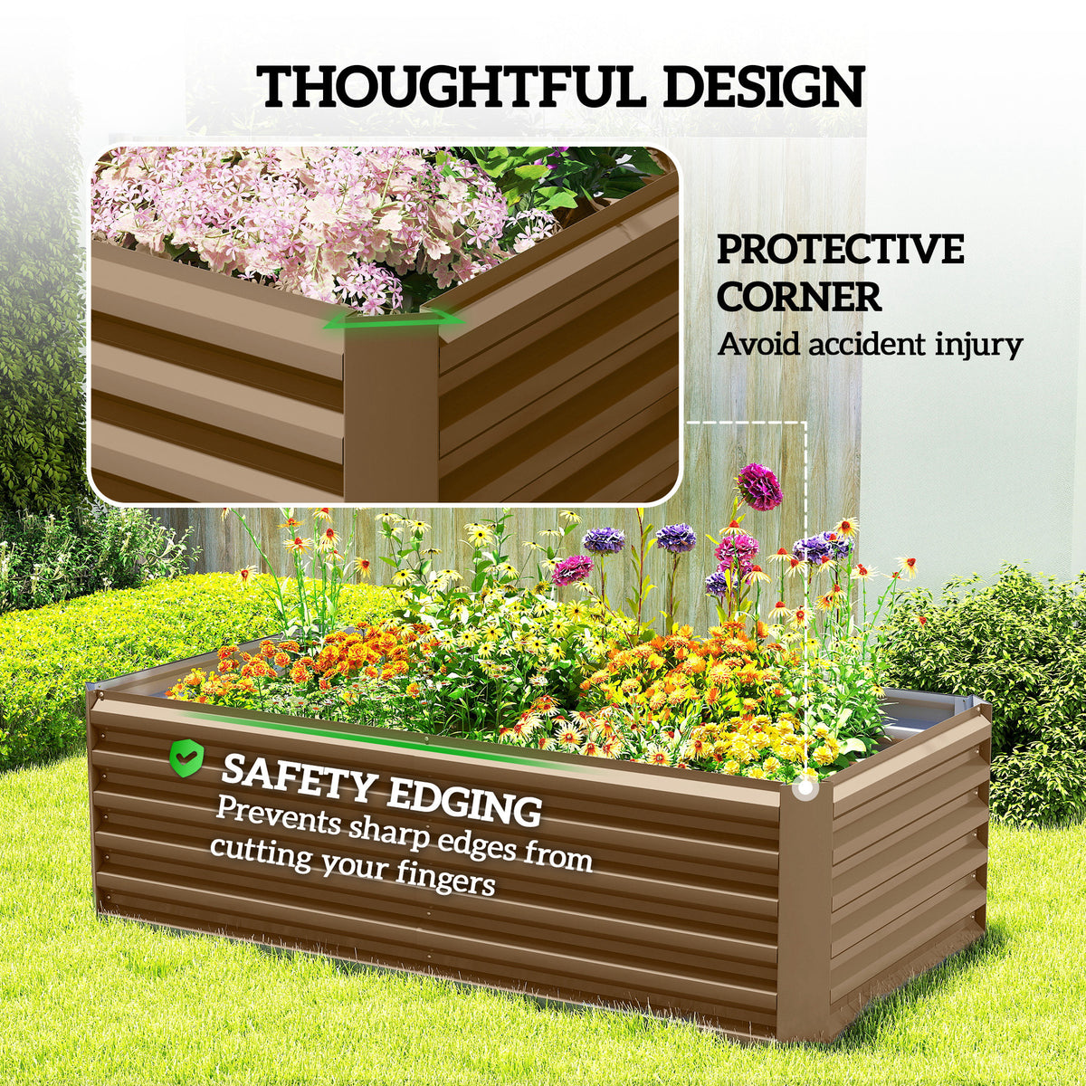 8' x 4' x 2' Raised Garden Bed, Galvanized Planter Box for Growing Flowers, Herbs and Vegetables, Green