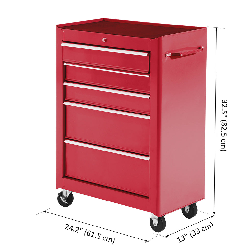 5-Drawer Rolling Tool Cabinet on Wheels, Lockable Tool Chest, Tool Organizer for Garage, Factory and Workshop, Black