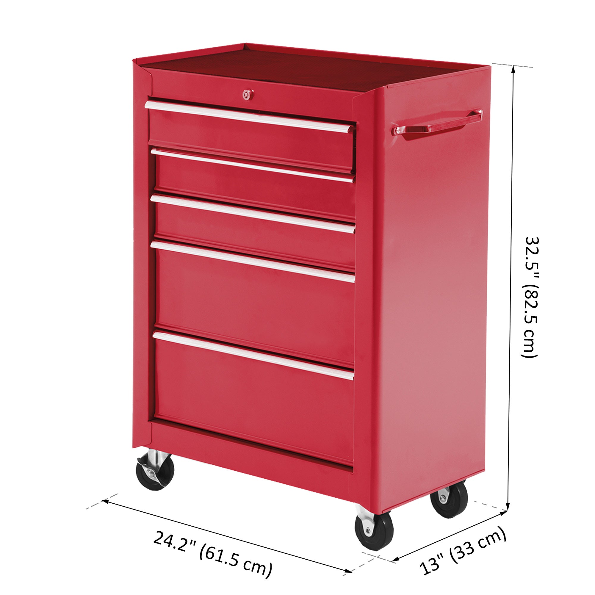 5-Drawer Rolling Tool Cabinet on Wheels, Lockable Tool Chest, Tool Organizer for Garage, Factory and Workshop, Black