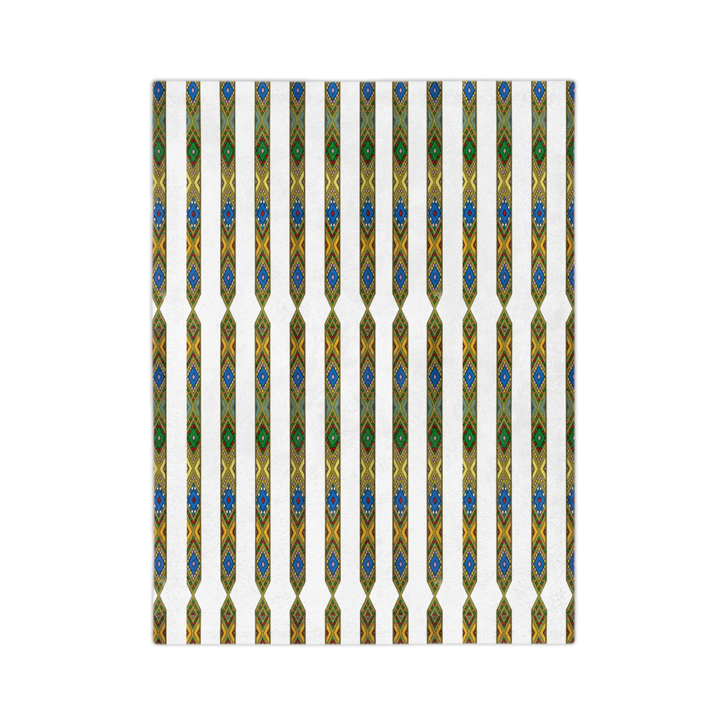 Bohemian Striped Velveteen Microfiber Blanket — Green & Gold Aztec Pattern