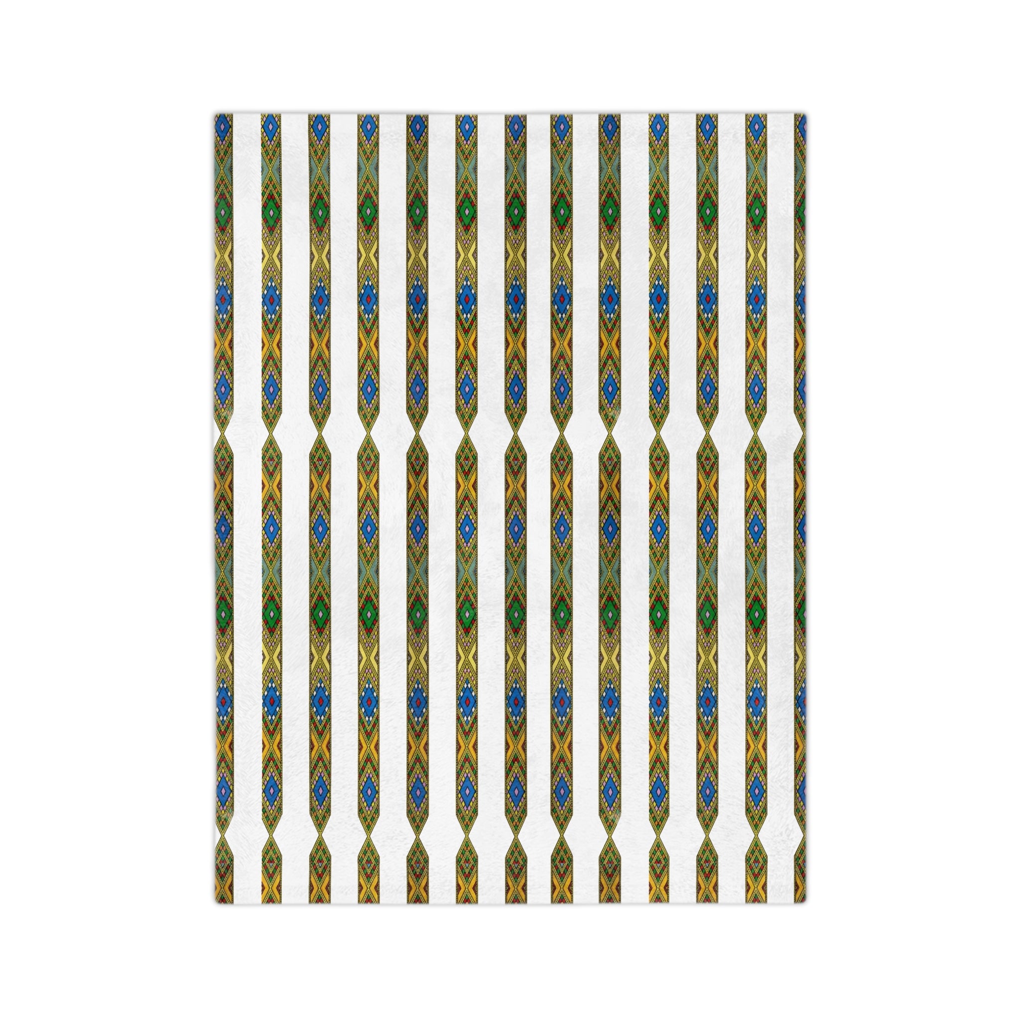 Bohemian Striped Velveteen Microfiber Blanket — Green & Gold Aztec Pattern