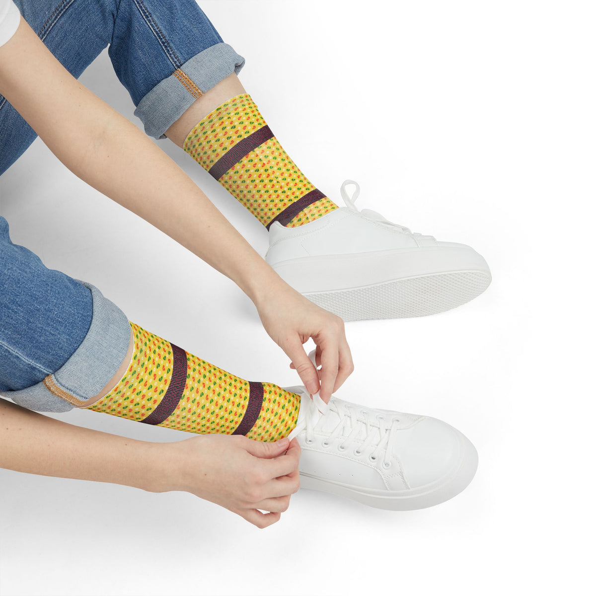 Pineapple Stripe Crew Socks — Fun Tropical Sublimated Socks