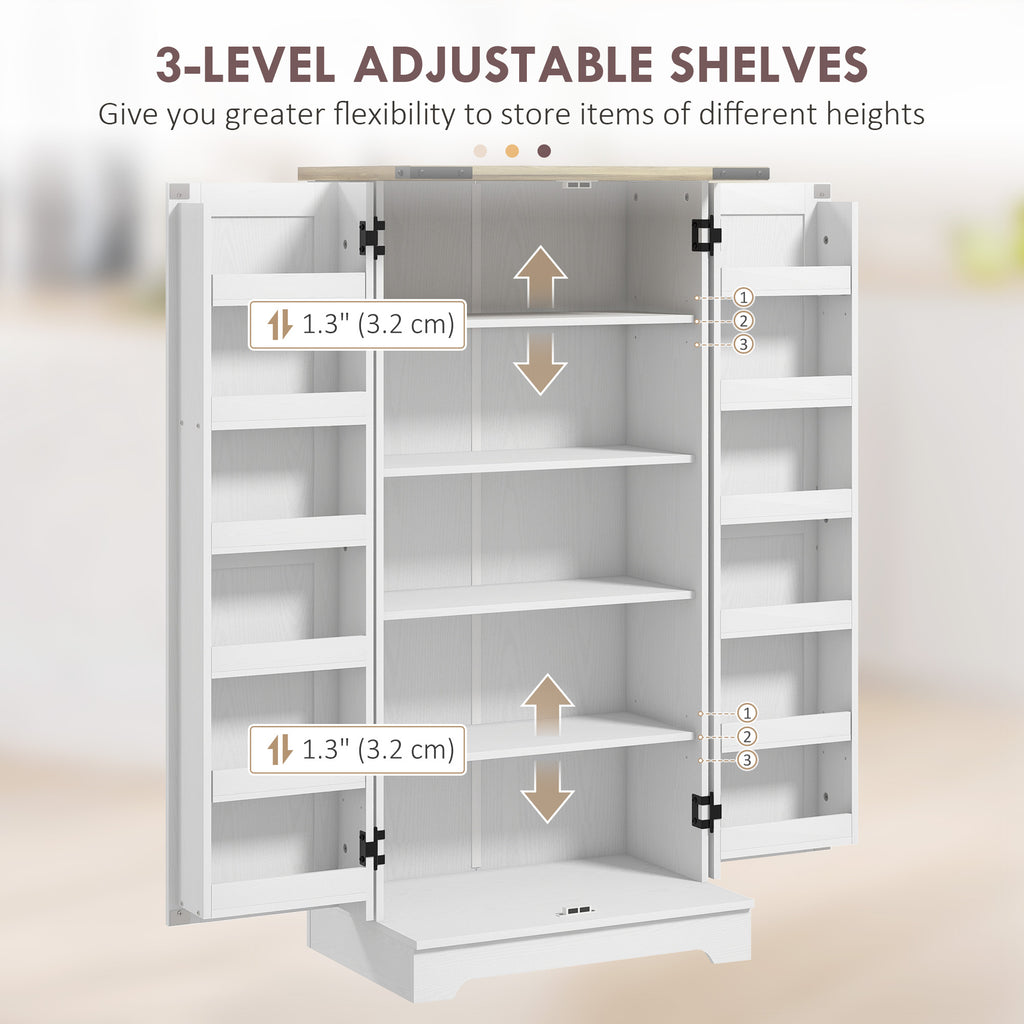 Farmhouse Kitchen Pantry Storage Cabinet, Kitchen Pantry Cabinet with Doors and Adjustable Shelves, Cream White