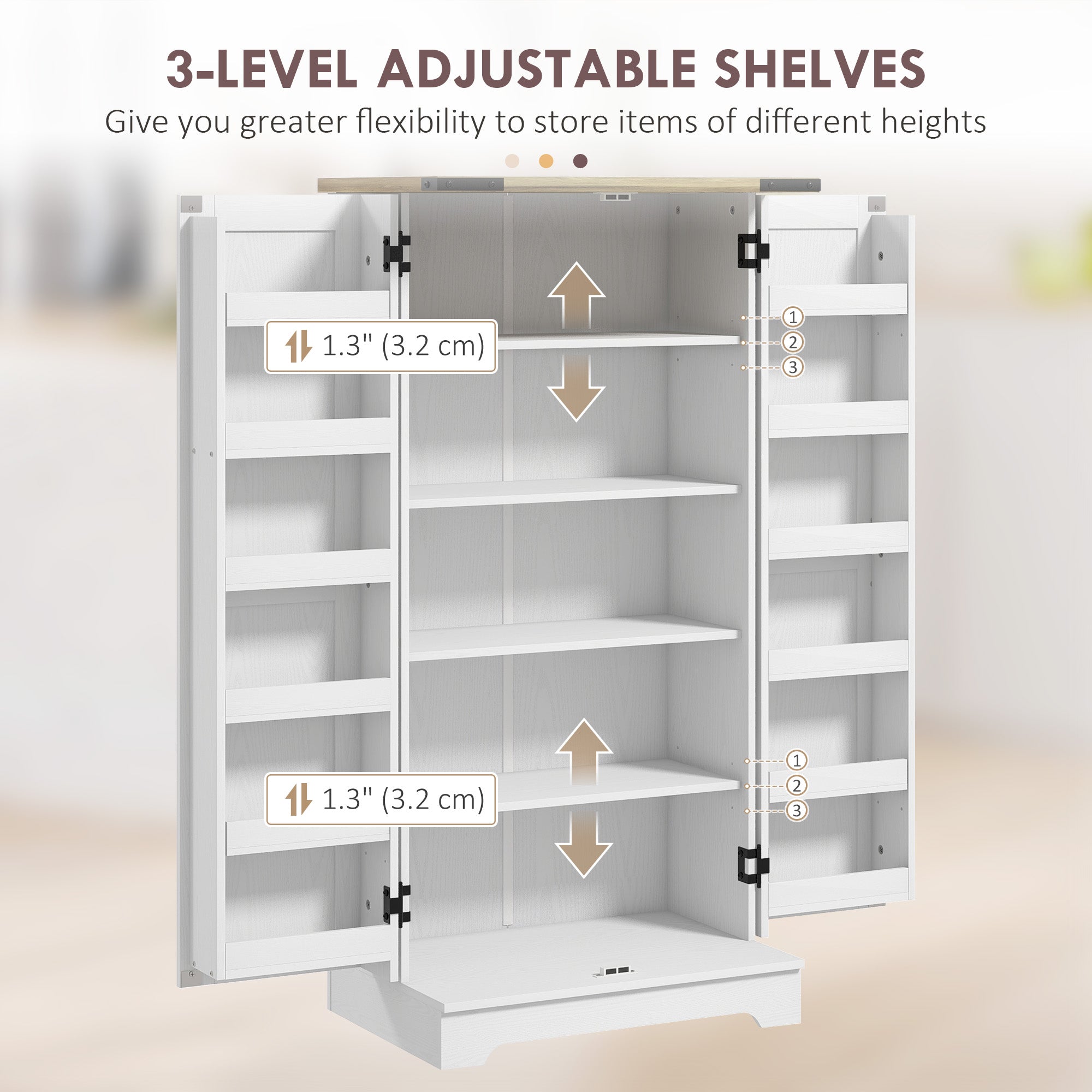 Farmhouse Kitchen Pantry Storage Cabinet, Kitchen Pantry Cabinet with Doors and Adjustable Shelves, Cream White