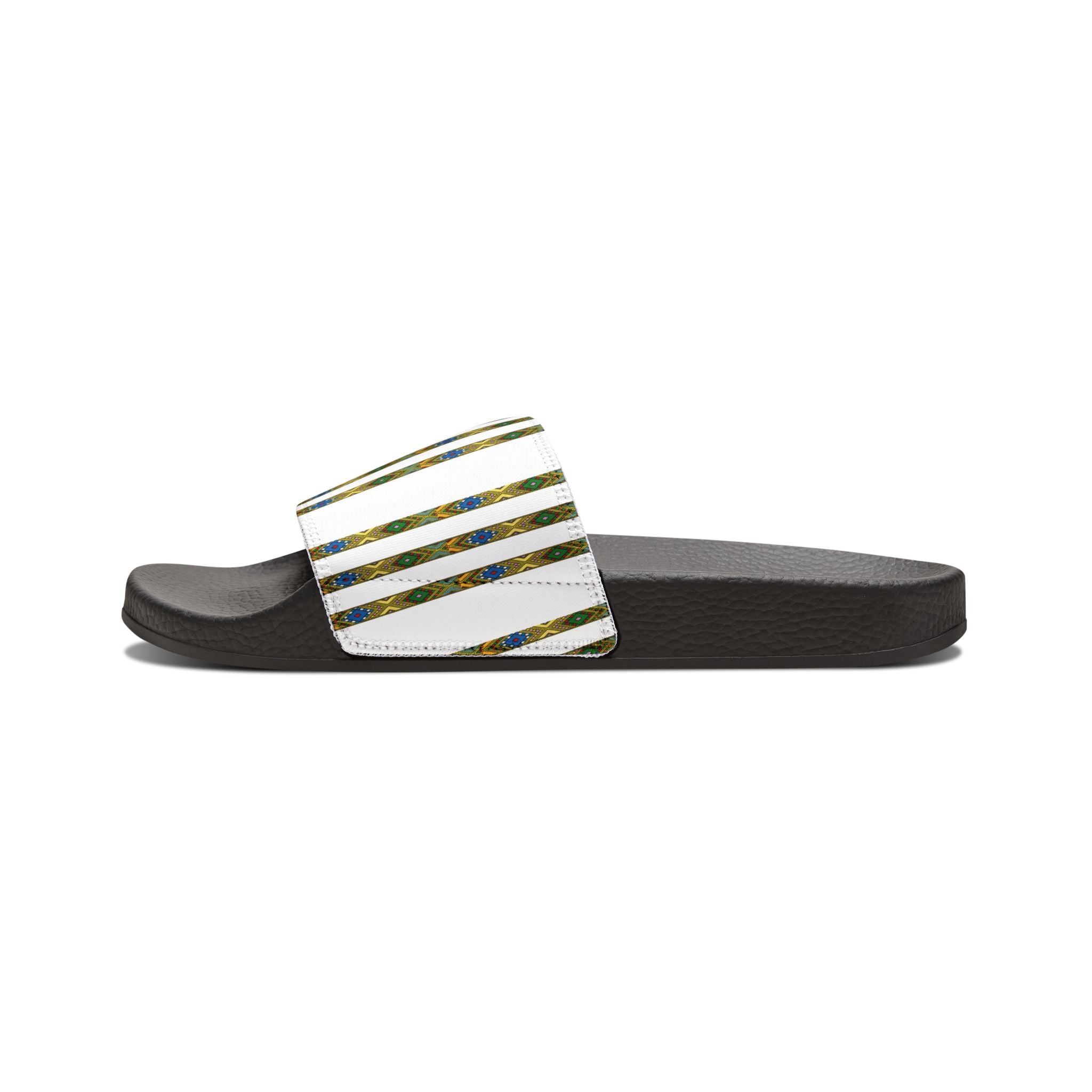 Slide Sandals — Striped Green Blue Marble Removable Strap Slides