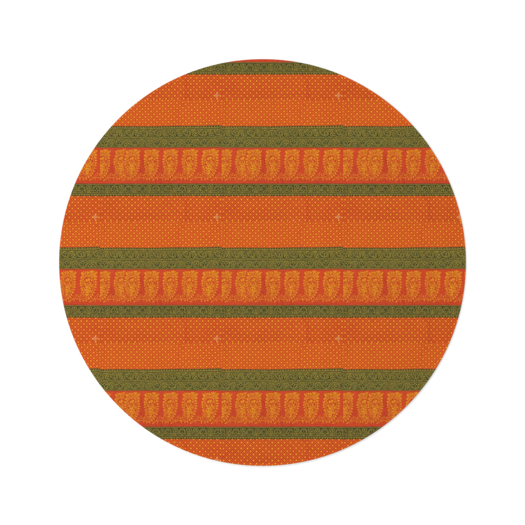 Autumn Stripe Round Rug – Rustic Orange & Olive Boho Floor Mat