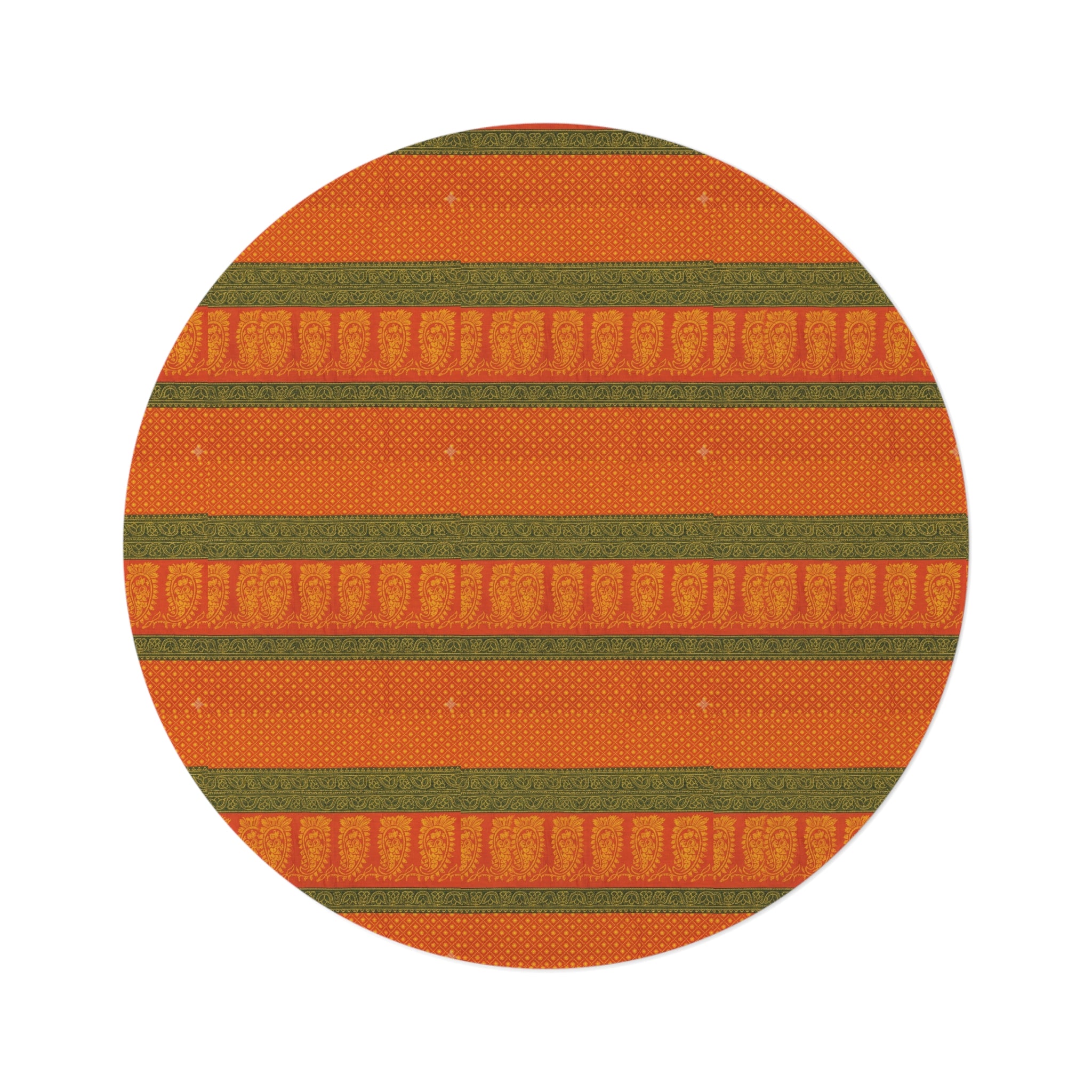 Autumn Stripe Round Rug – Rustic Orange & Olive Boho Floor Mat