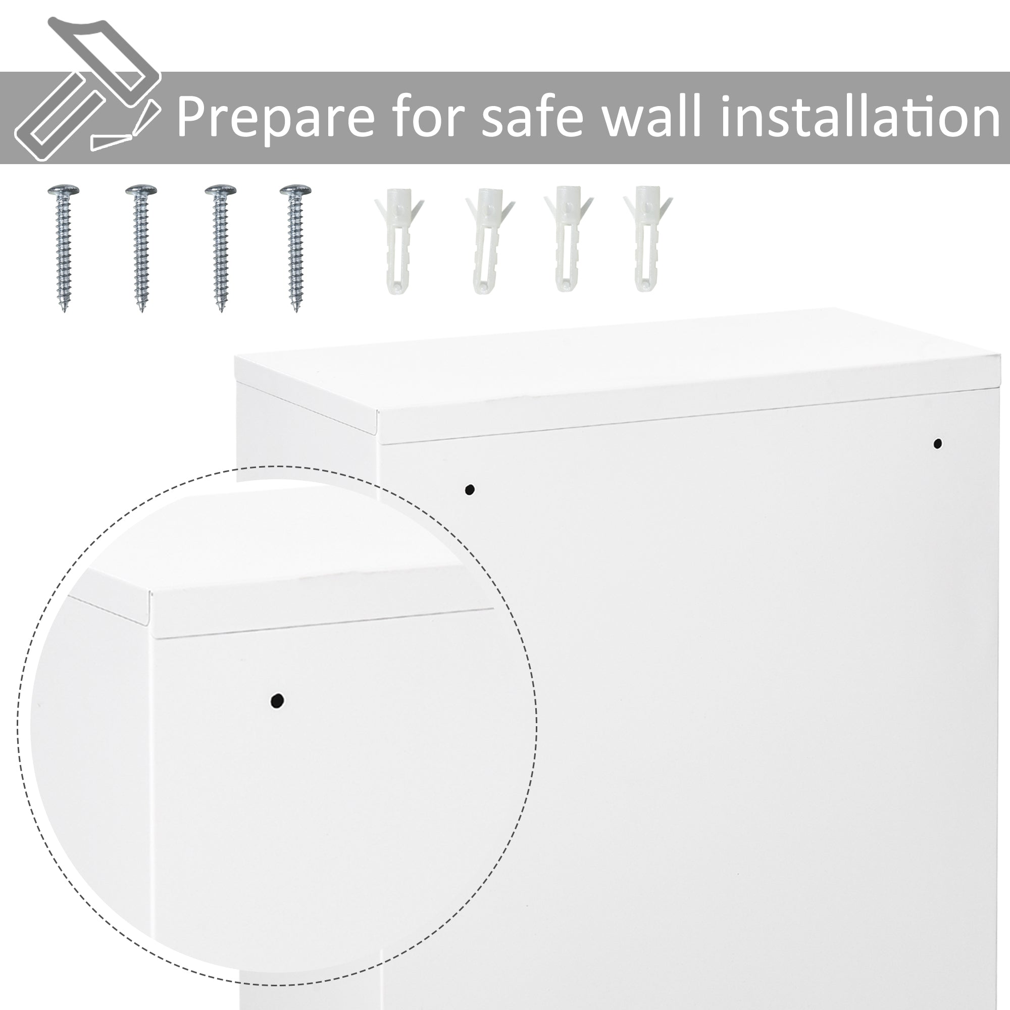 Wall Mount Medicine Cabinet 3 Tier Steel Emergency Box for Bathroom, Lockable with 2 Keys, White