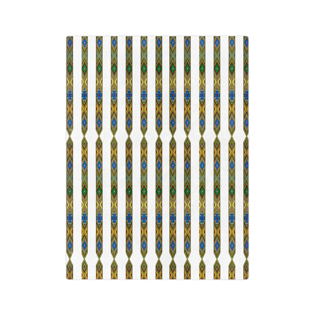 Bohemian Striped Velveteen Microfiber Blanket — Green & Gold Aztec Pattern