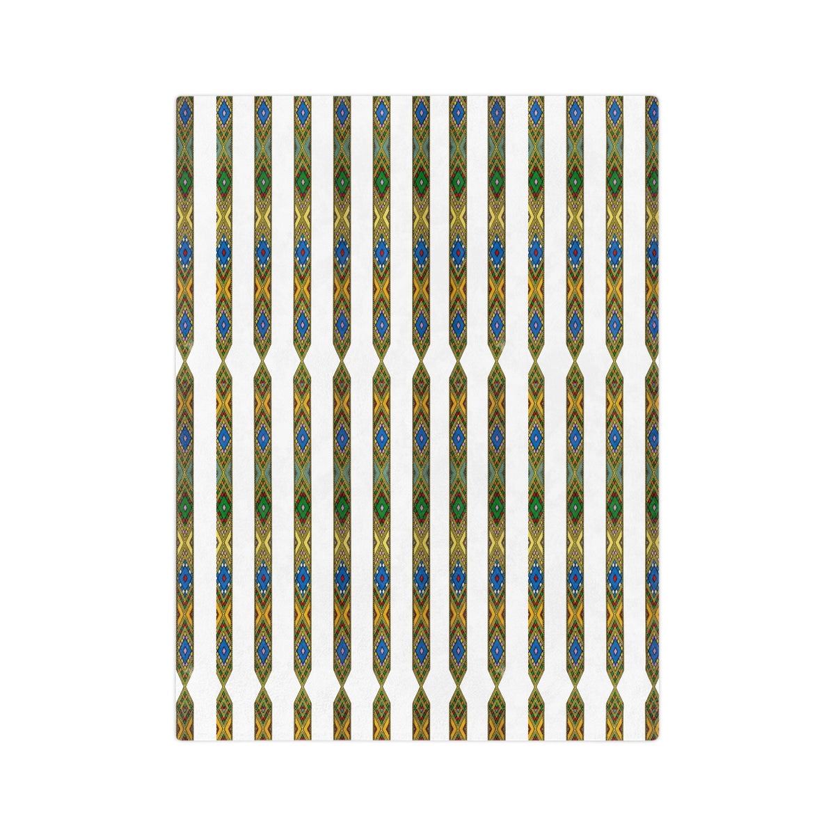 Bohemian Striped Velveteen Microfiber Blanket — Green & Gold Aztec Pattern
