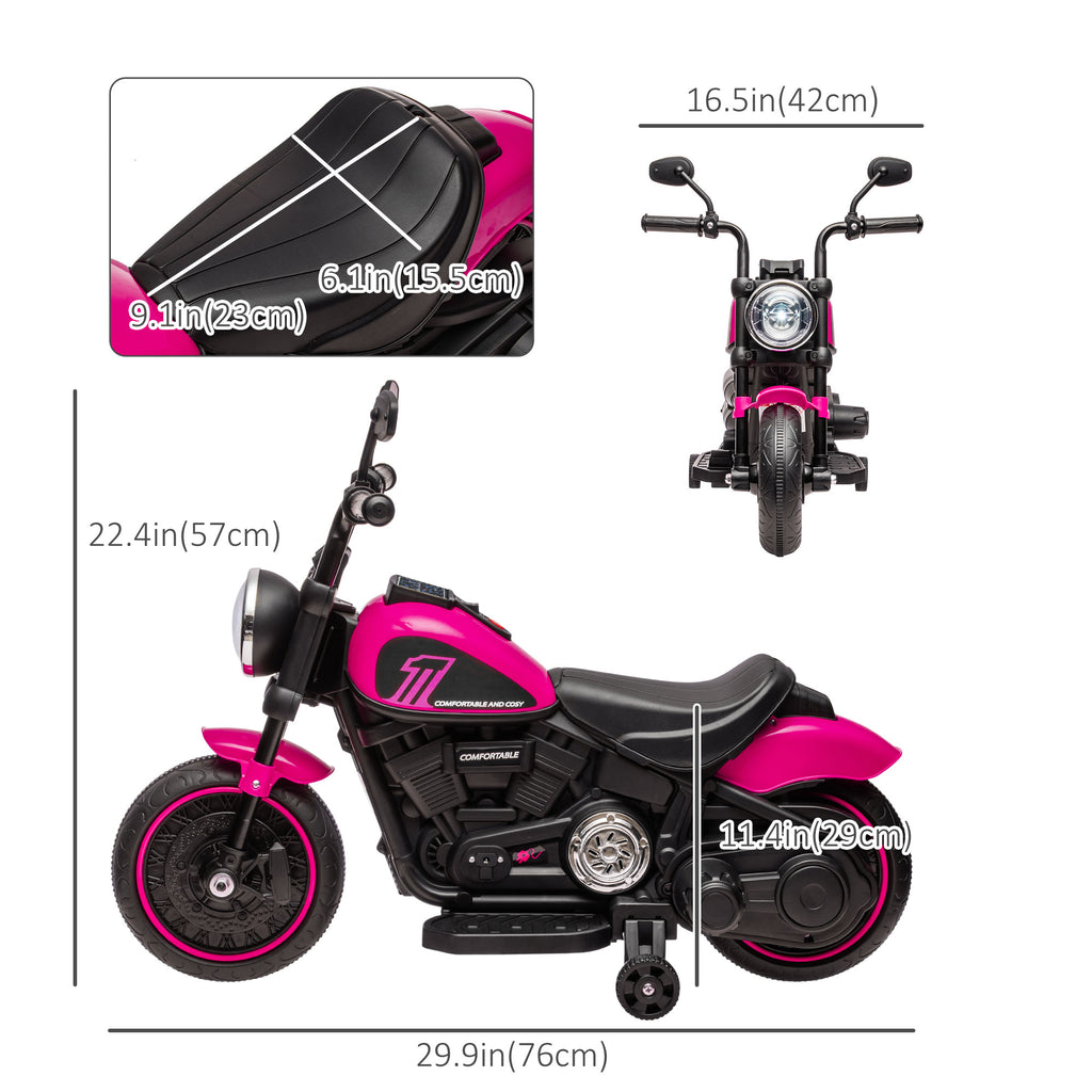 Aosom 6V Kids Motorcycle with Training Wheels, Foot Pedal, Headlight, Music, Forward/Reverse, Single-Button Start, Pink