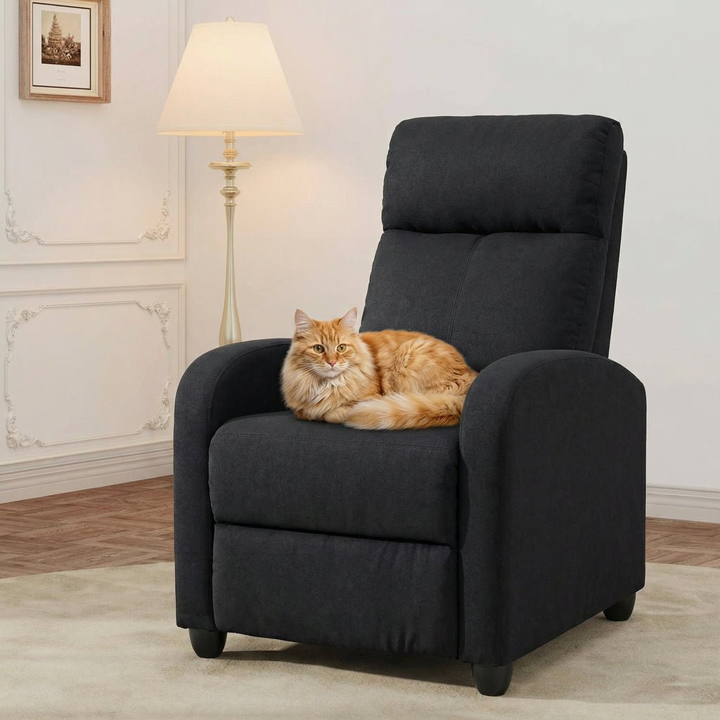 Single Recliner Sofa, Manual Home Theater Seating, Single Reclining Sofa Chair with Padded Seat for Living Room, Black