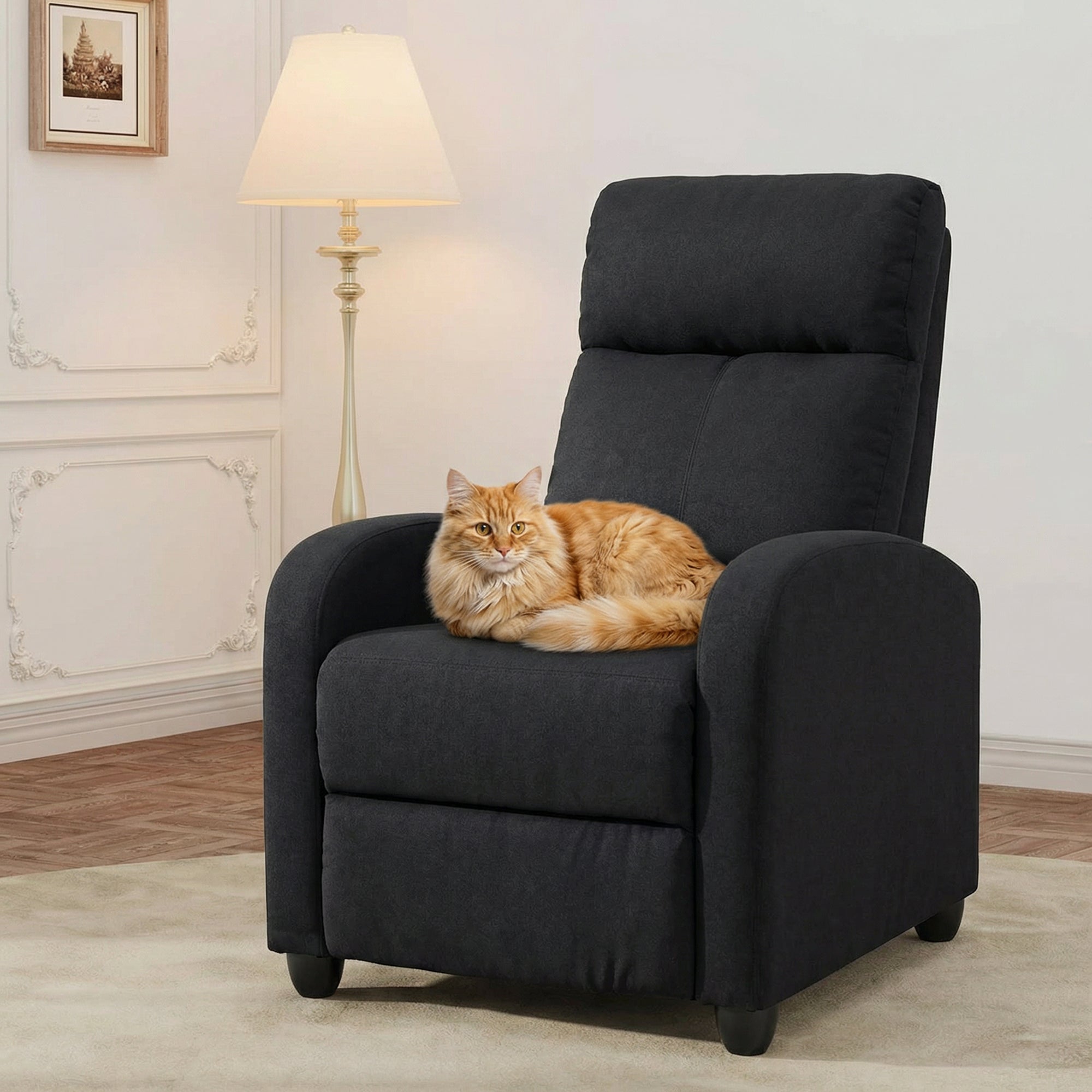 Single Recliner Sofa, Manual Home Theater Seating, Single Reclining Sofa Chair with Padded Seat for Living Room, Black