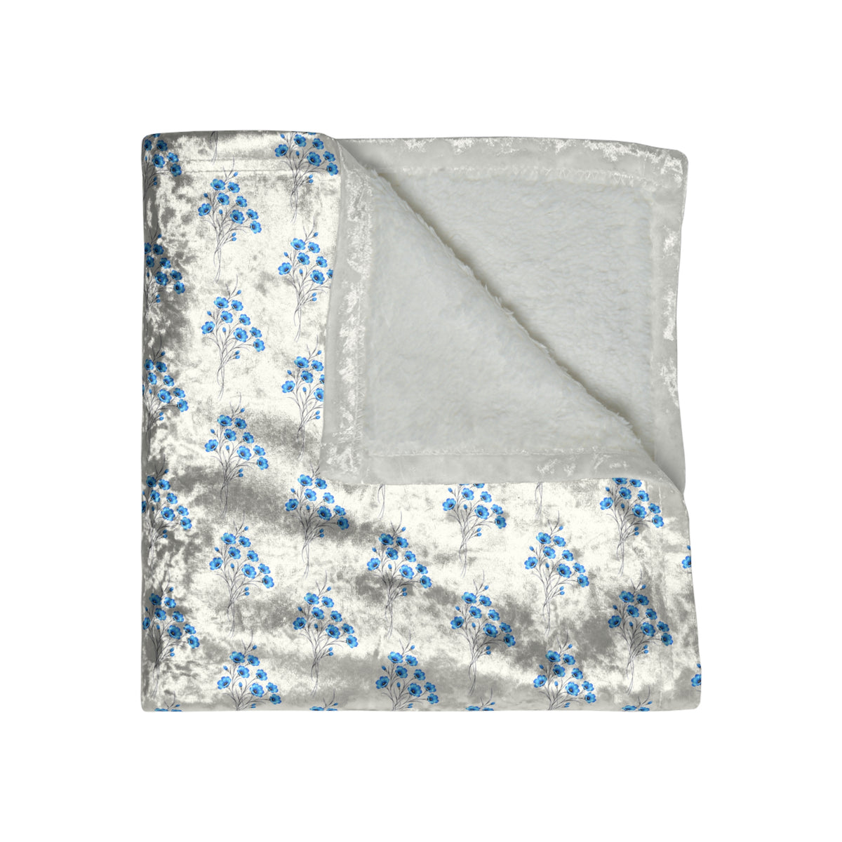 Crushed Velvet Blanket — Blue Floral Pattern Plush Throw