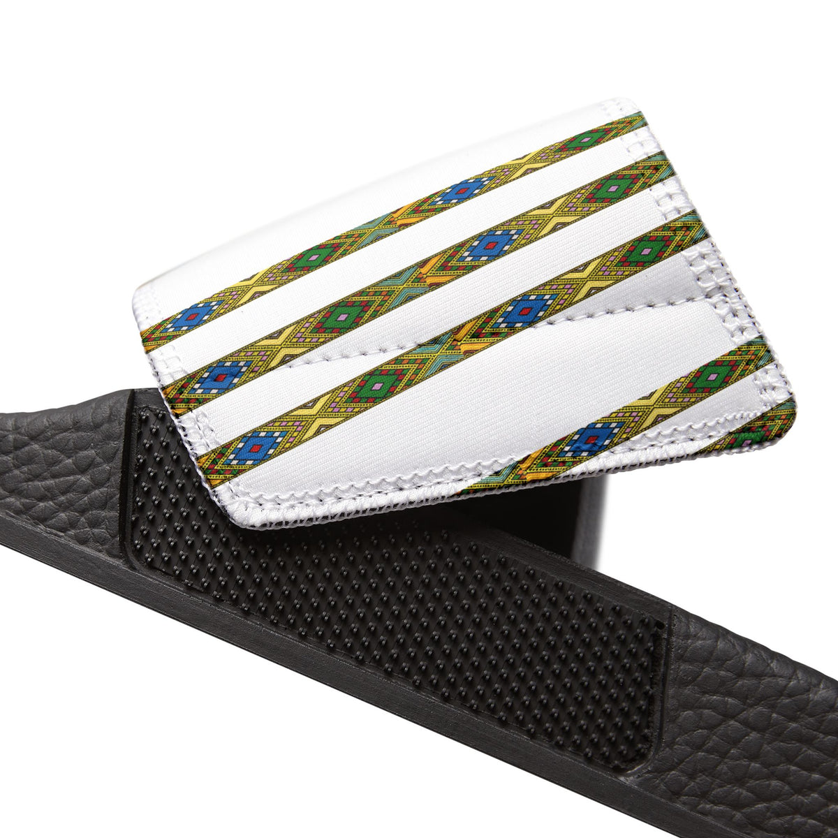 Slide Sandals — Striped Green Blue Marble Removable Strap Slides