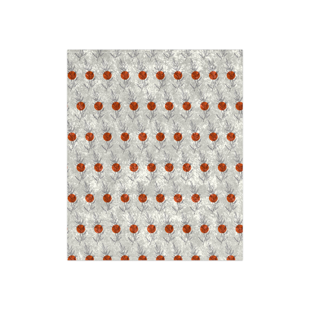 Crushed Velvet Blanket — Cozy Metallic Silver Throw with Orange Polka Dot Pattern
