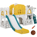 Qaba 9 in 1 Toddler Slide with Basketball Hoop, Climber, Telescope, Tunnel, Steering Wheel, for 1-3 Years, Yellow