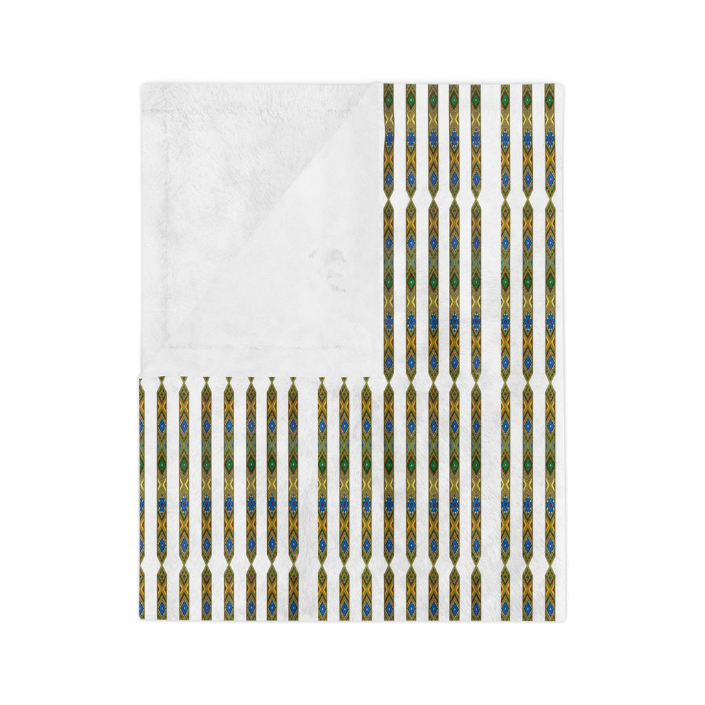Velveteen Microfiber Blanket — Retro Stripe Plaid Throw (Mustard, Navy)