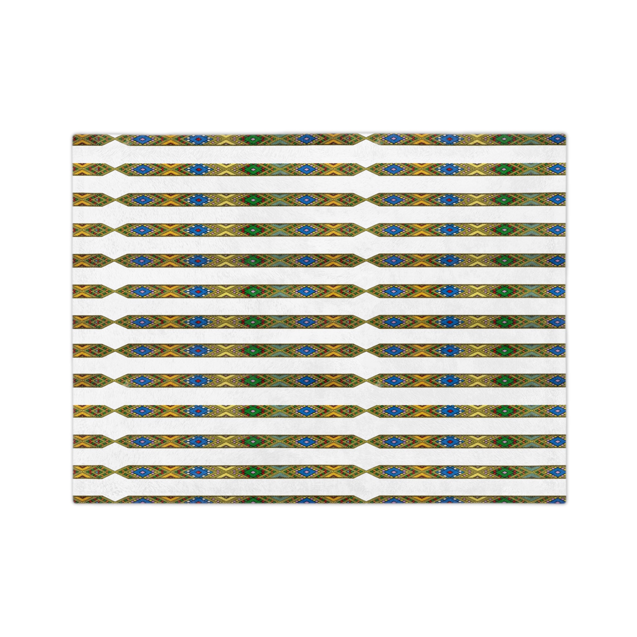 Bohemian Striped Velveteen Microfiber Blanket — Green & Gold Aztec Pattern