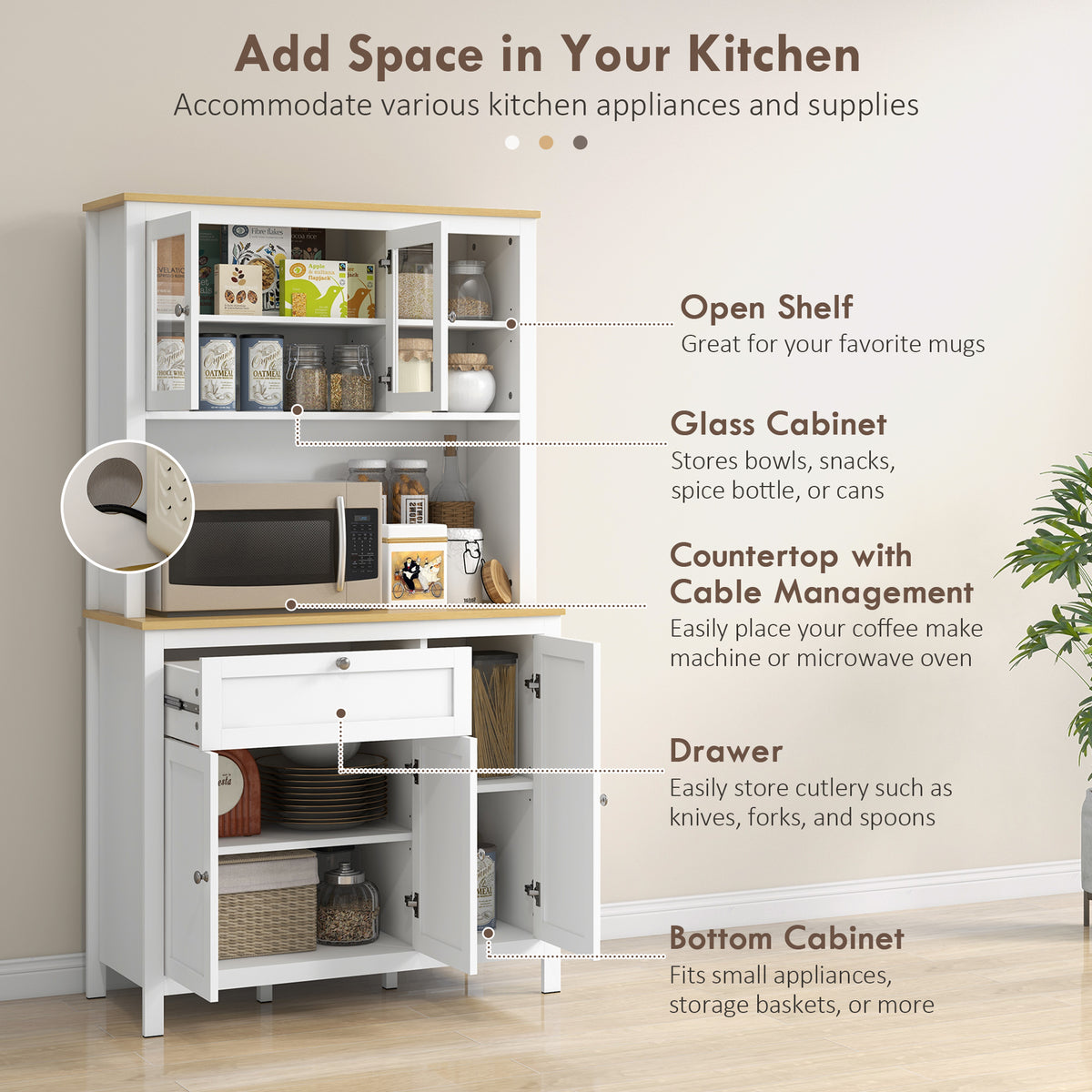67" 4-Door Kitchen Pantry Cabinet, Freestanding Storage Cabinet Cupboard with Adjustable Shelves, White
