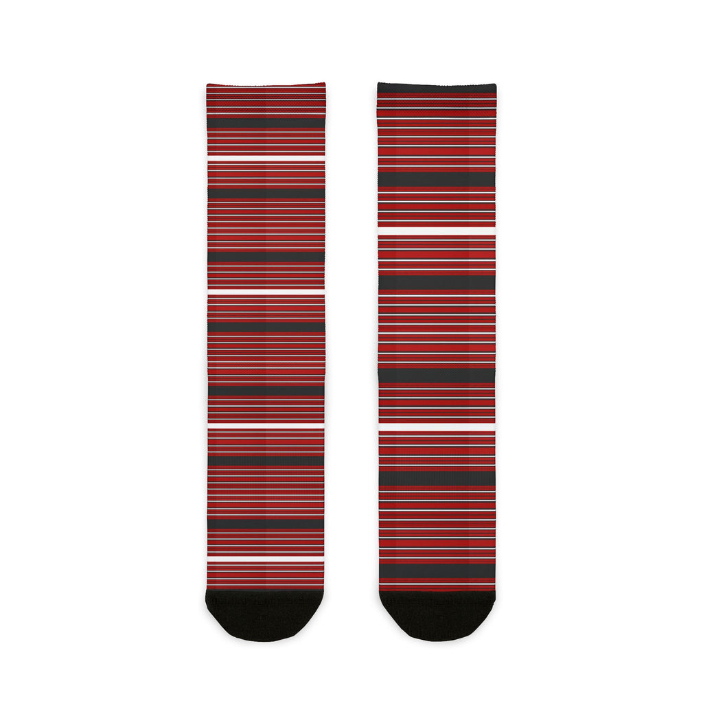 Red Striped Crew Socks — Classic Horizontal Stripe Sublimation Socks